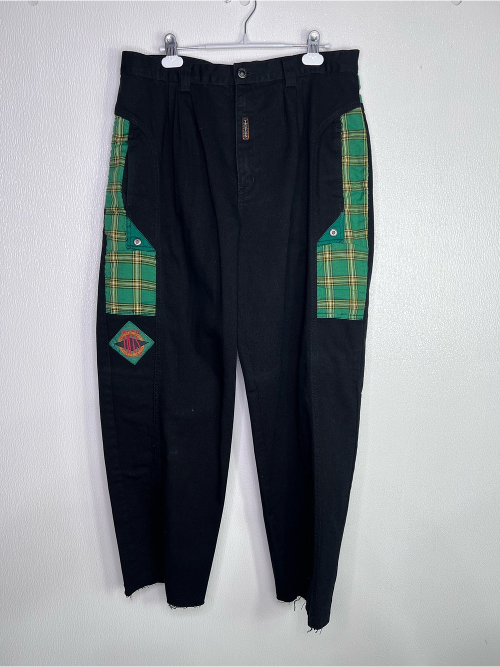 TRUTUS Men’s Vintage 1990’s Black Streetwear Hip Hop Pants Patchwork Size 36/30